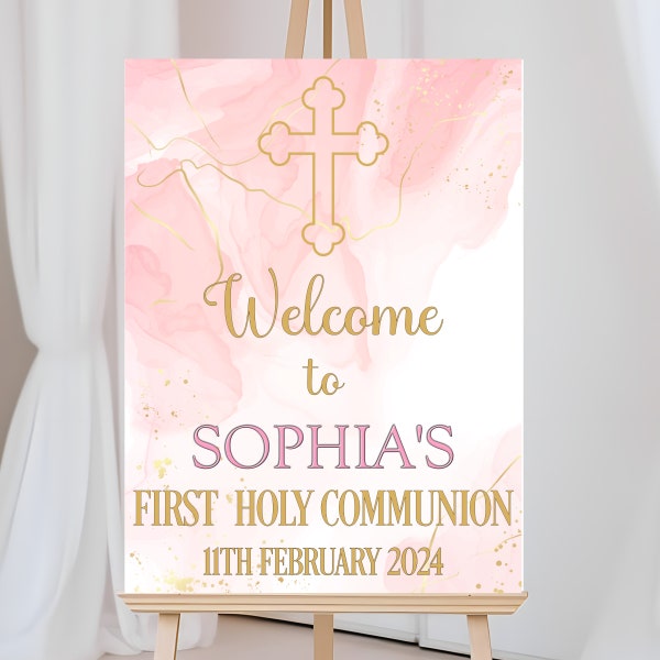 Personalised First Holy Communion Welcome Sign Decorations For Party Digital or Printed A4, A3, A2, A1