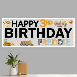 Personalised Birthday Party Banner | Custom Banner | Party Decor | Construction | Digger | Boys