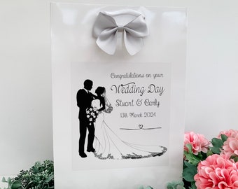 Felicitaciones bolsa de regalo del día de la boda, bolsas de regalo de lujo, personalizadas con nombres
