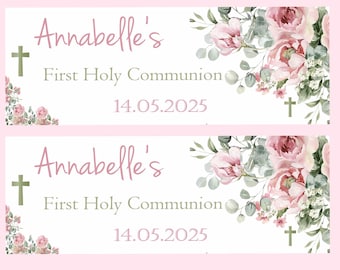 Banner personalizado de Primera Comunión, decoración floral para fiesta
