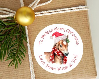Personalised Christmas Stickers Labels For Wrapping Gifts, Name Tag, Horse Lover