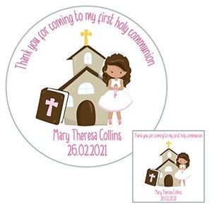 Personalised Communion Confirmation Baptism Stickers for Favours Party Bags