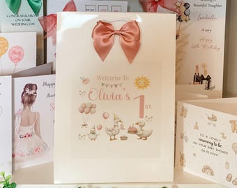 Bolsa de regalo de cumpleaños personalizada con animales de acuarela en color rosa