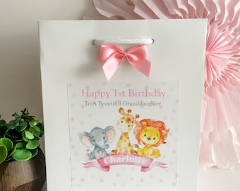 Bolsa Regalo Cumpleaños Personalizada Animales Acuarela Rosa