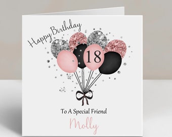 Personalised Birthday Card Balloons Girl Female Mum Sister Daughter Granddaughter Best Friend 16th 18th 21st 30th 40th 50th 60th Any Age