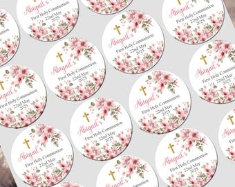 Pegatinas personalizadas GLOSS para primera comunión, pegatinas para bolsas de fiesta, bolsitas de cono de dulces, bautizo