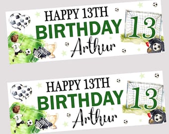 Banner personalizado de feliz cumpleaños, decoración para fiestas, añadir nombre y edad, fútbol para niños