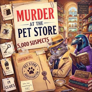 Murder Mystery at the Pet Store, Logic Puzzle, 5,000 suspects, Printable Detective Game, iPad Puzzle, Digital Download Mystery Gift