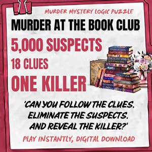 Il giallo del club del libro, gioco di logica a eliminazione, 18 indizi, 5.000 sospetti, 1 assassino, download immediato in PDF