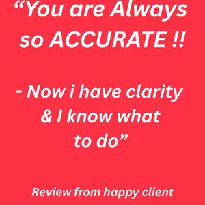 Può includere: Sfondo rosso con testo bianco. Il testo recita: "Sei sempre così ACCURATO !! - Ora ho chiarezza e so cosa fare" e "Recensione da cliente felice".