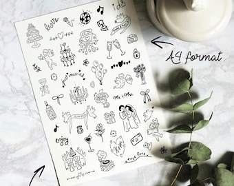 Whimsical cute fineline customizable temporary wedding tattoos personalized guest wedding party favors (a4 50 designs) bachelorette romantic