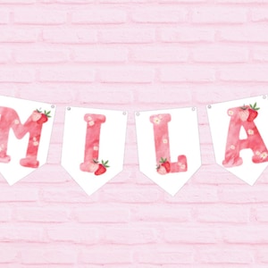 Nome personalizado Berry Primeiro 1º ou Berry 2º aniversário Morango Aniversário Bandeirinha Guirlanda personalizada para qualquer letra de nome