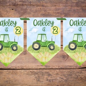 Personalised Green Tractor Birthday Bunting Garland custom any age 1st 2nd 3rd 4th 5th etc party