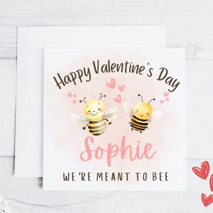 Biglietto d'auguri per San Valentino con ape, biglietto "Meant to Bee", "Bee My Valentine", fidanzata, partner, promessa sposa, moglie, 6x6 personalizzato per qualsiasi nome