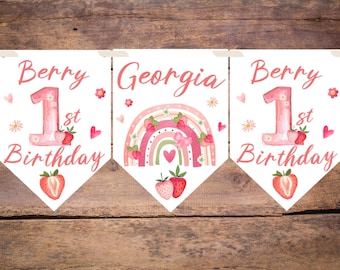 Ghirlanda di stamina di compleanno di fragole per il primo compleanno di bacche personalizzata