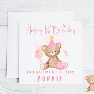 Personalisierte Mädchen Rosa Teddybär Geburtstagskarte 150x150 benutzerdefinierte jeder Name spezielle kleiner Bär, Tochter, Patenkind, Enkelin, Schwester, Nichte