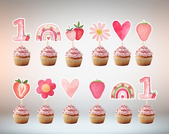 Berry 1e verjaardag Aardbeienfeest Cupcake Toppers x 12
