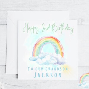 Regenbogen Geburtstagskarte 15x15 individuell für jeden Namen oder Zwillinge, Gelenknamen, Sohn, Enkel, Neffe, spezieller kleiner Junge
