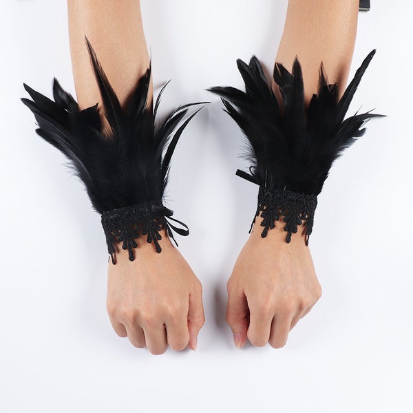 Gothic Feather Wrist Cuffs, Feather Gloves Wristband Set,Masquerade Cuff Halloween & Cosplay Accessory Feather cuff for wrist or ankle