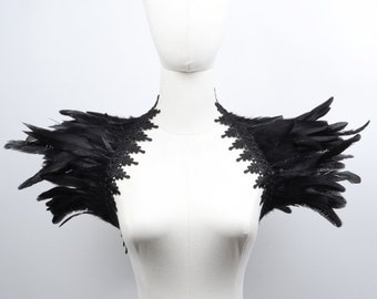 Feather Jacket Collar Shrug Cape Capelet Steampunk Shoulder UK