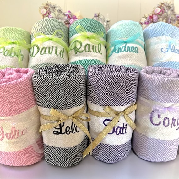 Personalized Beach Towel Gift, Cotton Custom Towel, Unique Christmas Gift, Bridal Shower, Embroidered Bachelorette Present, Trip Cruise Gift