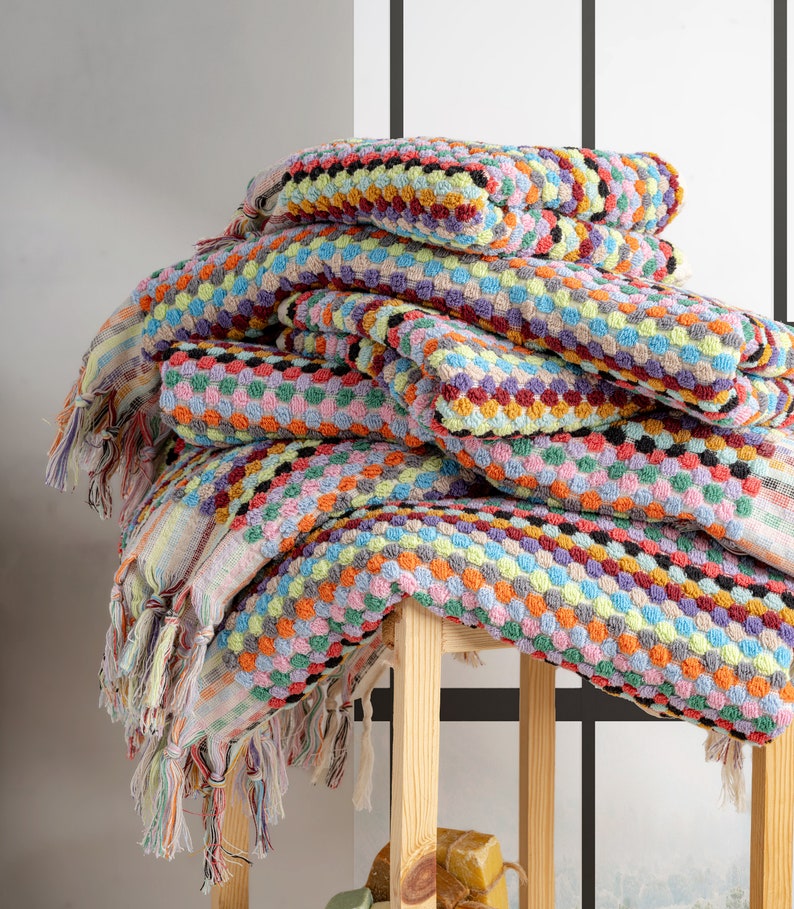 Handmade Organic Cotton Rainbow Bath Towel, 36”x70” Soft Towel, Turkish Bath Towel, Custom Gift Towel, Bath Decor Towel, Terry Spa Towel
