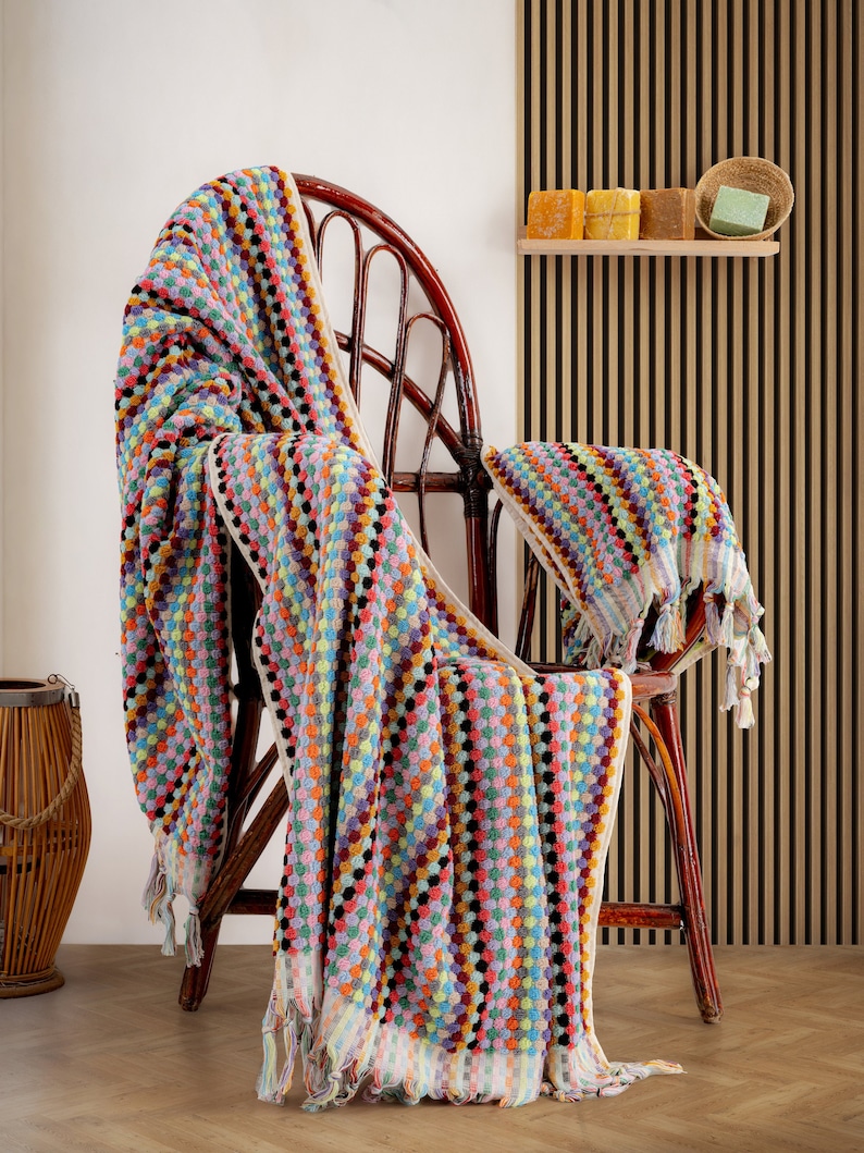 Handmade Organic Cotton Rainbow Bath Towel, 36”x70” Soft Towel, Turkish Bath Towel, Custom Gift Towel, Bath Decor Towel, Terry Spa Towel image 2