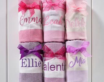 Gepersonaliseerde strandhanddoek, reiscadeau meisjes, feestgunst, strandhanddoek met monogram, strandbruidsfeesthanddoek, aangepaste vrijgezellenhuwelijkscadeaus