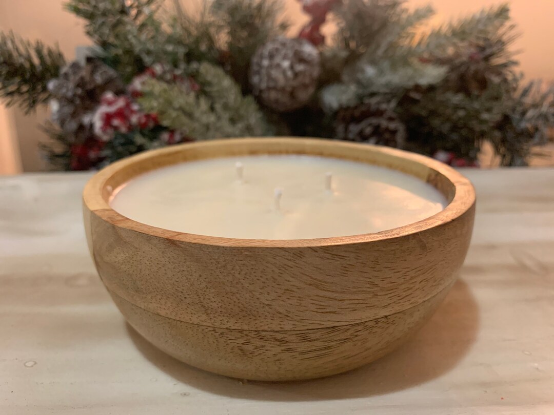 Dough Bowl Coffee Candle, Coffee Scented Candle, Wooden Bowl Candle