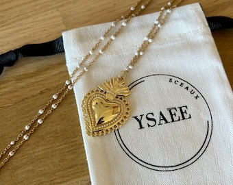 white ex voto heart necklace