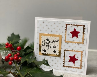 Happy Holidays Card/Best Wishes/Happy New Year/Handmade/Gold and Red/Wishing Card