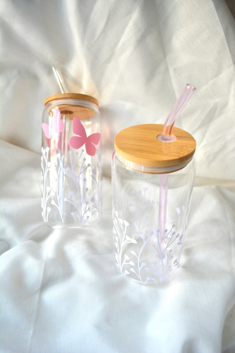 Eiskaffeegläser Trinkgläser mit Glasstrohhalm Glas mit Deckel Glas mit Bambusdeckel und Strohhalm image 6
