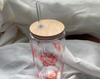 Eiskaffeegläser | Trinkgläser mit Glasstrohhalm | Glas mit Deckel | Glas mit Bambusdeckel und Strohhalm