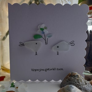 Hand Made Unique Sea GLass, Get Well Soon Greeting Cards "made with love"