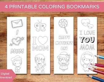 Mother's Day Coloring Bookmarks, DIY Gift For Mom, Printable Bookmarks for Mothers Day, PDF Bookmark to Color, Instant Download