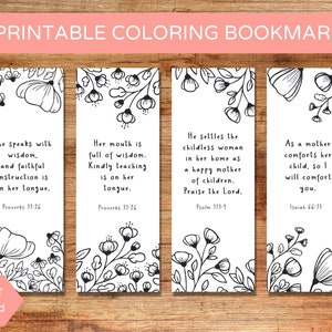 Set of 4 Coloring Bible Bookmarks, Printable Scripture Bookmarks, Religious Coloring Bookmarks, Bible Verse Bookmarks PDF, Instant Download