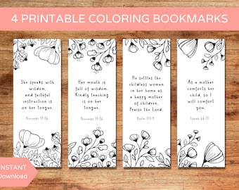 Set of 4 Coloring Bible Bookmarks, Printable Scripture Bookmarks, Religious Coloring Bookmarks, Bible Verse Bookmarks PDF, Instant Download