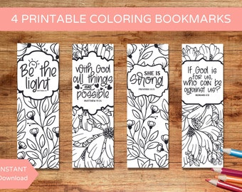 Set of 4 Printable Catholic Bookmarks to Color, Coloring Bible Bookmark, Self Care Anti Anxiety, Bible Verse Bookmarks PDF, Instant Download