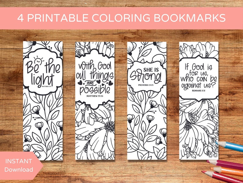 Set of 4 Printable Catholic Bookmarks to Color, Coloring Bible Bookmark ...
