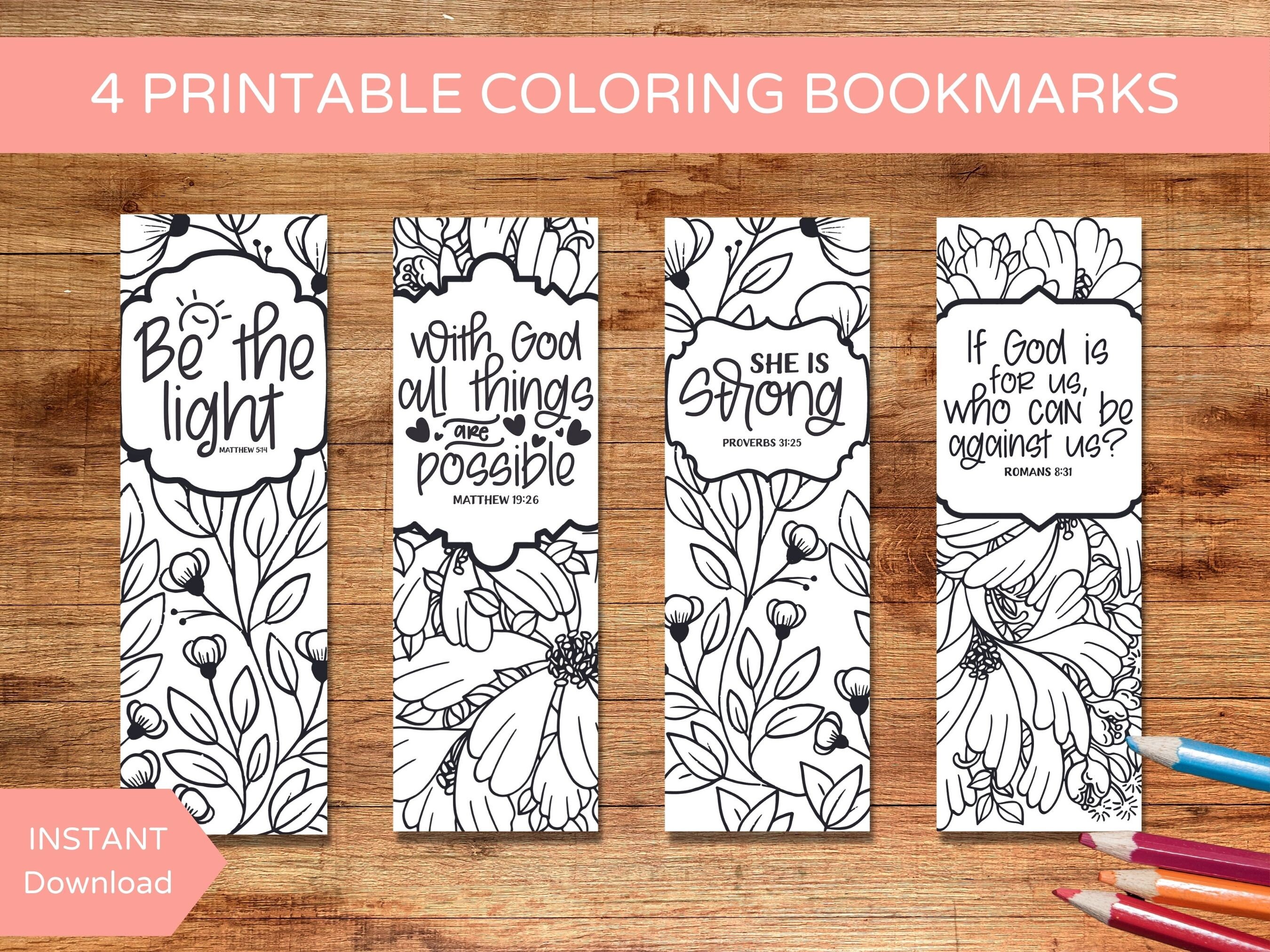 Set of 4 Printable Catholic Bookmarks to Color, Coloring Bible Bookmark