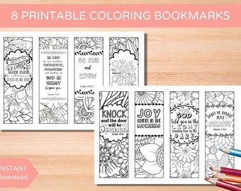 Set of 8 Printable Religious Bookmarks, Bible Verse Coloring Bookmarks, Scripture Bookmarks, Self Care Bible Bookmark PDF, Instant Download,