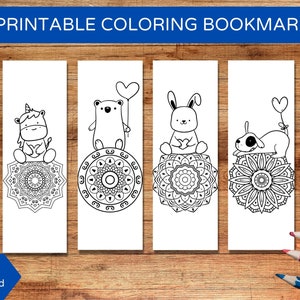 Set of 4 Mandala Printable Bookmarks, Anti-Anxiety Self-Care Zentangle Bookmarks, Coloring Bookmarks for Kids and Adults,  Instant Download