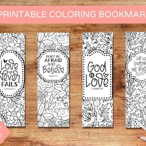 Set of 4 Printable Catholic Bookmarks to Color, Christian Coloring Bible Bookmark, Bible Verse Bookmarks, Flower Coloring, Instant Download