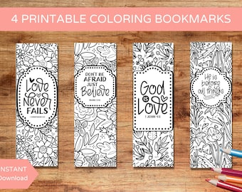 Set of 4 Printable Catholic Bookmarks to Color, Christian Coloring Bible Bookmark, Bible Verse Bookmarks, Flower Coloring, Instant Download