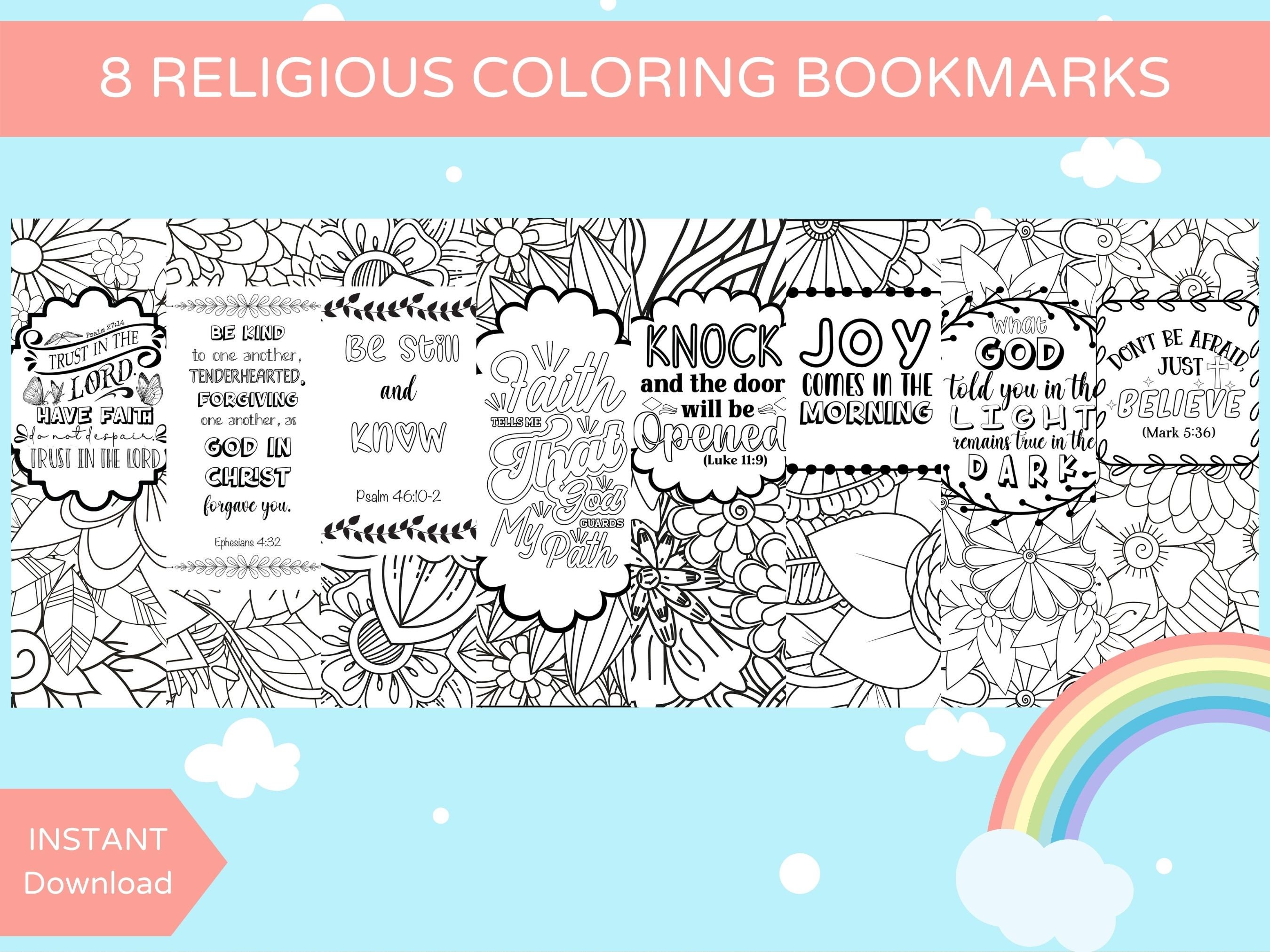 Set of 8 Printable Religious Bookmarks, Bible Verse Coloring Bookmarks ...