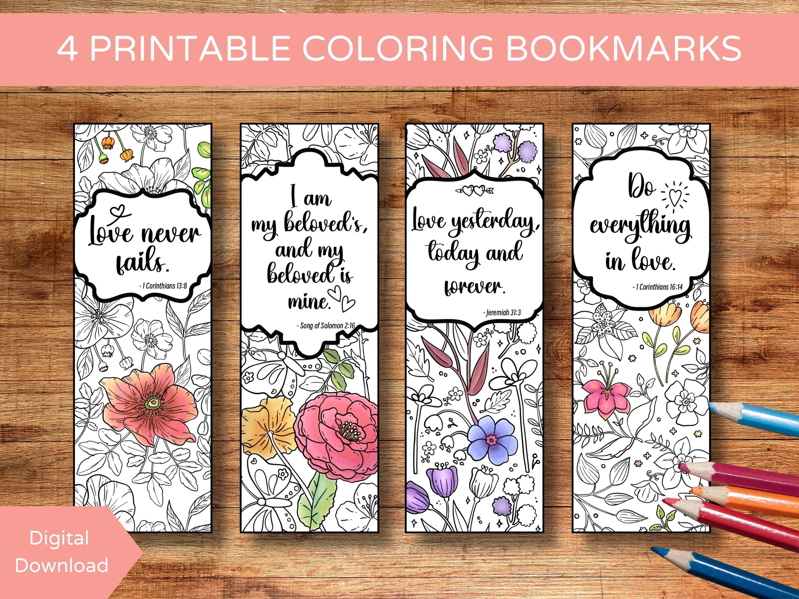 Set of 4 Printable Catholic Bookmarks to Color, Coloring Bible Bookmark ...