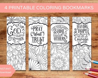 Christian Coloring Bookmarks, Bible Verse, Set of 4 (Instant Download)