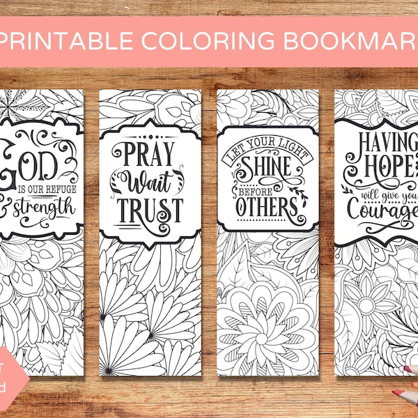 Set of 4 Printable Catholic Bookmarks to Color, Christian Coloring Bible Bookmark, Bible Verse Bookmarks, Flower Coloring, Instant Download