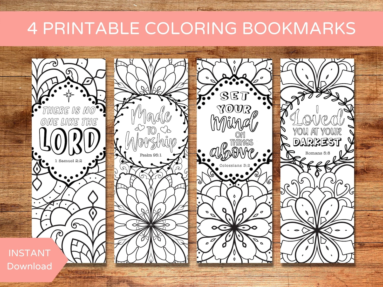 Set of 4 Printable Catholic Bookmarks to Color, Religious Coloring
