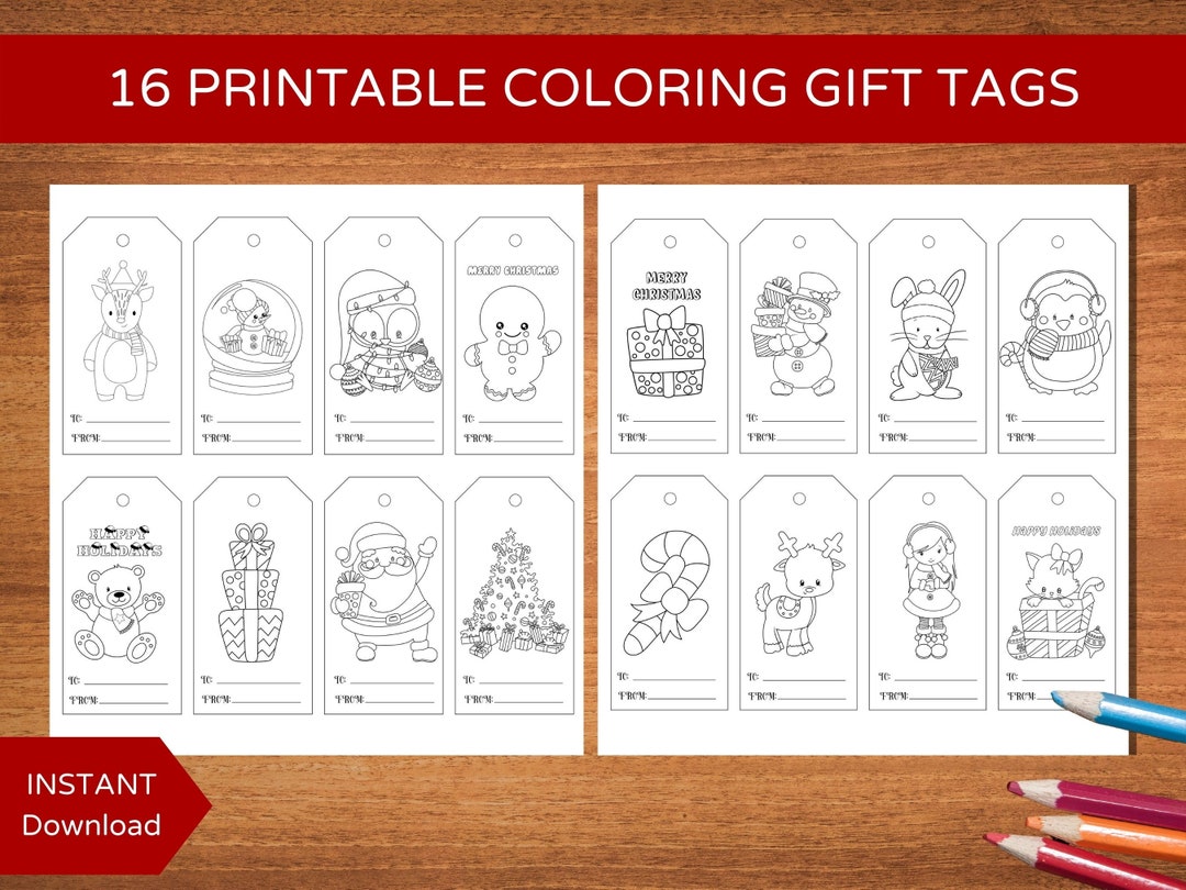 Set of 16 Christmas Coloring Gift Tags, Kids Christmas DIY Activity ...